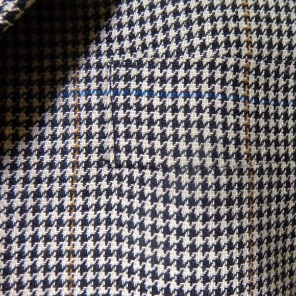 Jos A. Bank 44R Houndstooth Check Sport Coat Blazer Black White w/ Orange Blue O - Picture 2 of 7